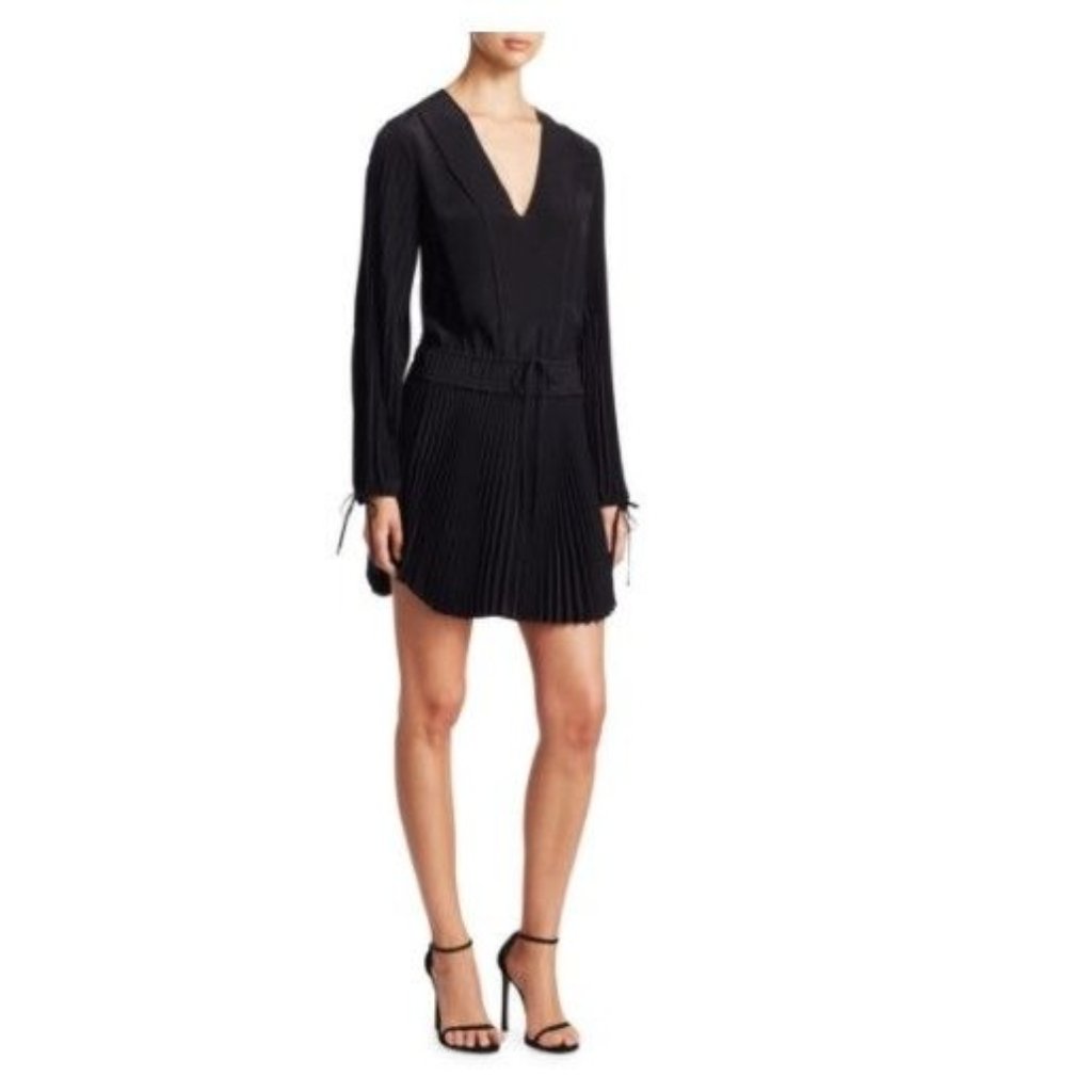 A.L.C. Rory Open Sleeve Dress Silk Pleated Black Size 2 New!